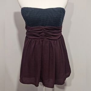 Maeve Flowy Strapless Corset Dark Green & Maroon Mini Party Dress Women Size 10